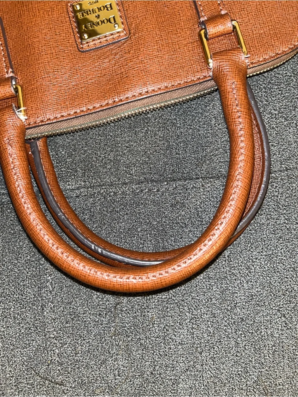 DOONEY & BOURKE SAFFIANO ZIP DOME SATCHEL IN LIGHT BROWN IALIAN LEATHER